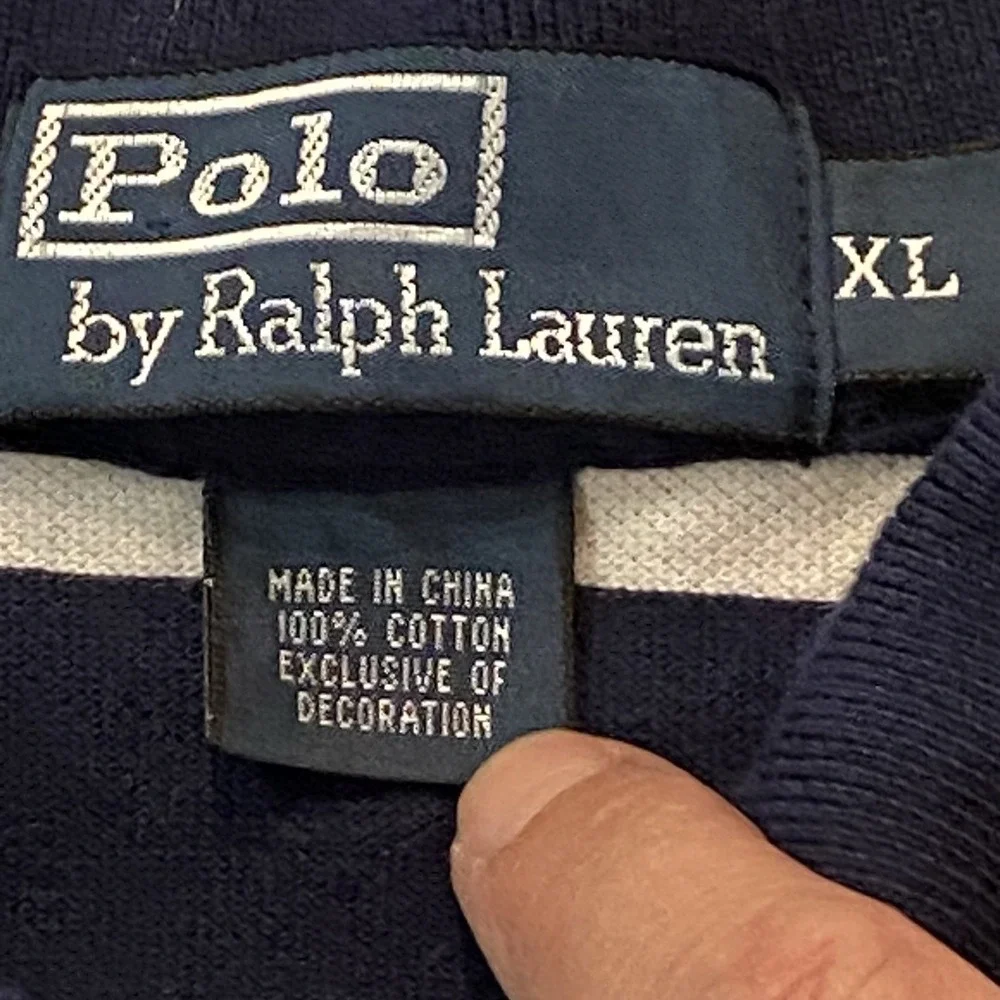 Vintage Polo Ralph Lauren Blue White Striped Collard Shirt Mens XL‎ Pocket Polo